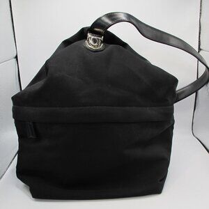 Vintage Liz black fabric shoulder bag with silver hardware
